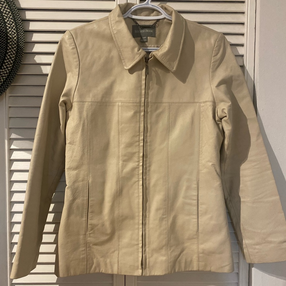 Cream Leather Jacket - Picture 2 of 12